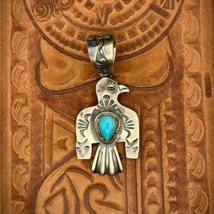 Sterling Silver Thunderbird Pendant kingman turquoise peyote bird Navajo made